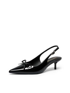 Women's Faux Leather Slingback Kitten Heels Pumps with Bow